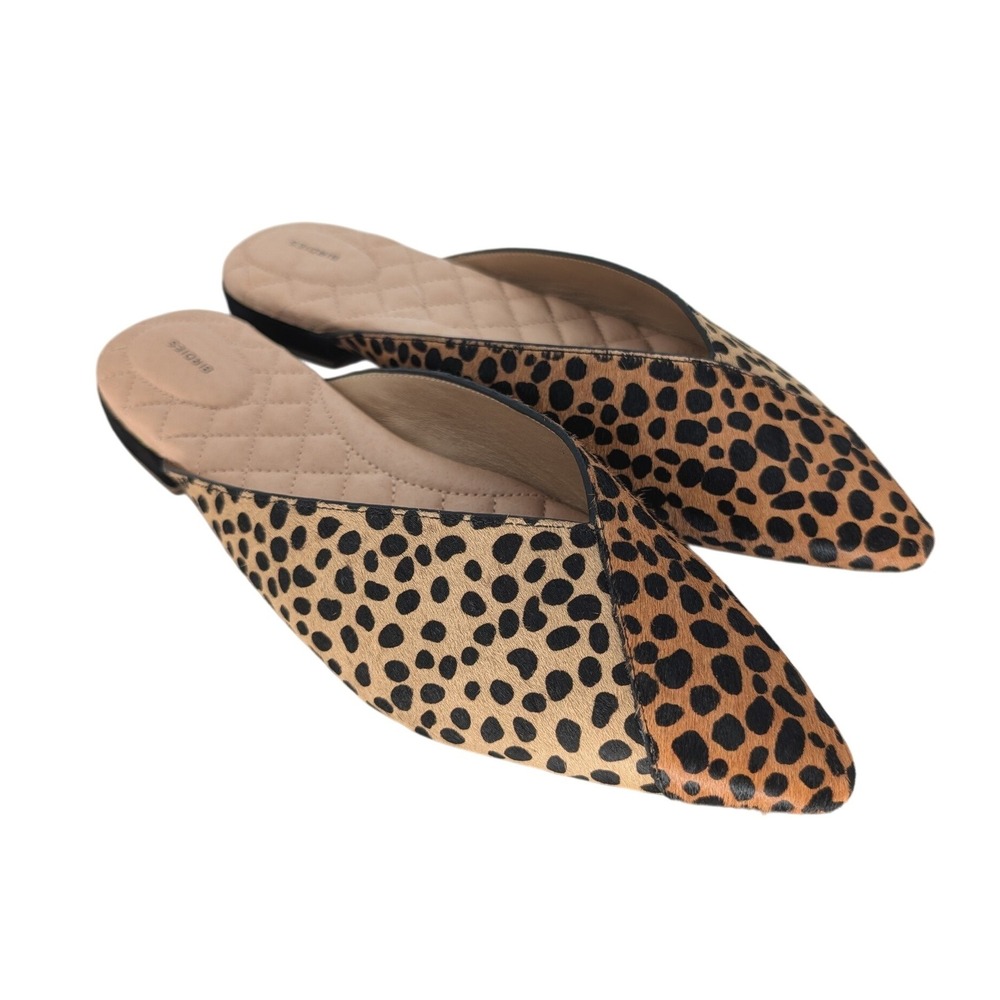 Birdies The Swan Mule Flats Womens 11 Cheetah Haircalf Pointed Toe Classic Chic